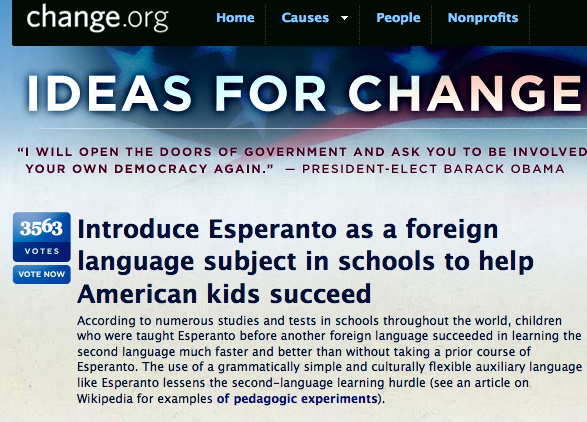 Esperanto ricevis pli ol 3.500 voĉojn en Change.org