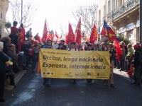 Esperantistoj manifestaciis por la okcitana